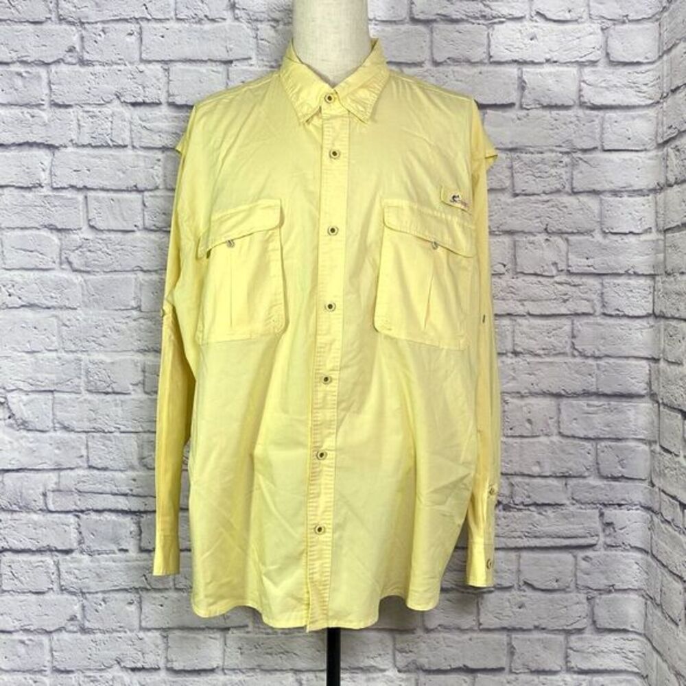 World Wide Sportsman Men's 3XL Yellow Long Roll Tab Sleeve Fishing Outdoors EUC